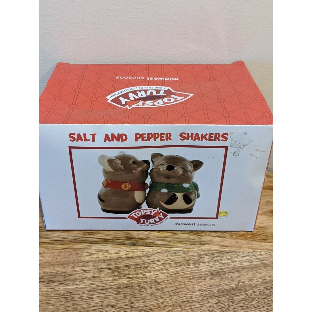 NIB Christmas Reindeer Topsy Turvy Salt & Pepper Shakers magnetic Midwest